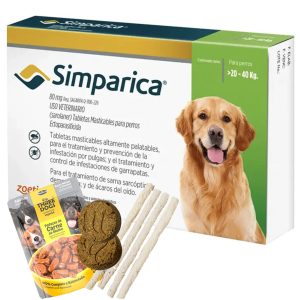 Simparica Antipulgas y Garrapatas 20 a 40 Kg / 3 Unidades