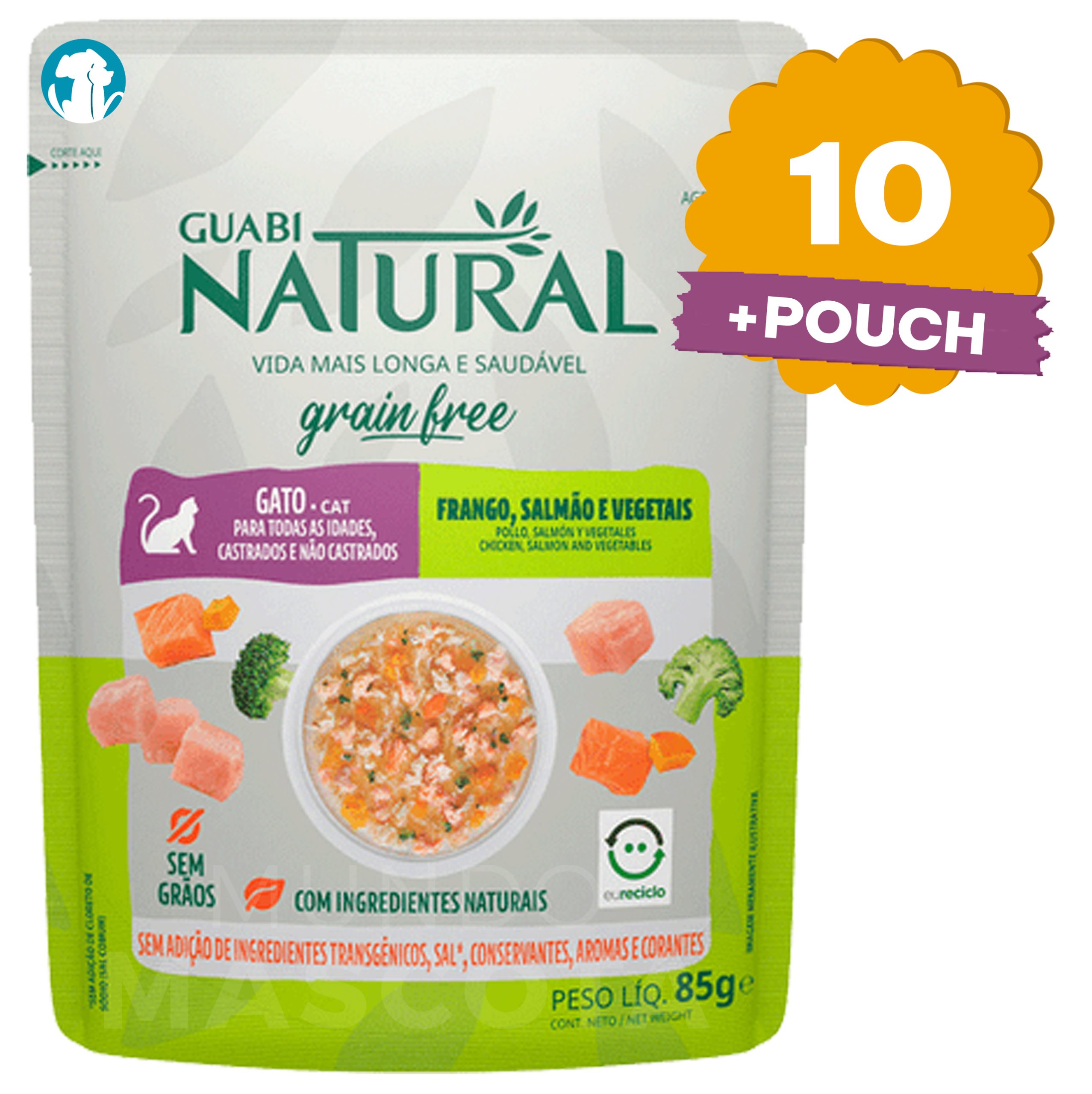 Pouch / Alimento Húmedo Guabi Natural Grain Free Gato Adulto 85 Grs x 10 Unid