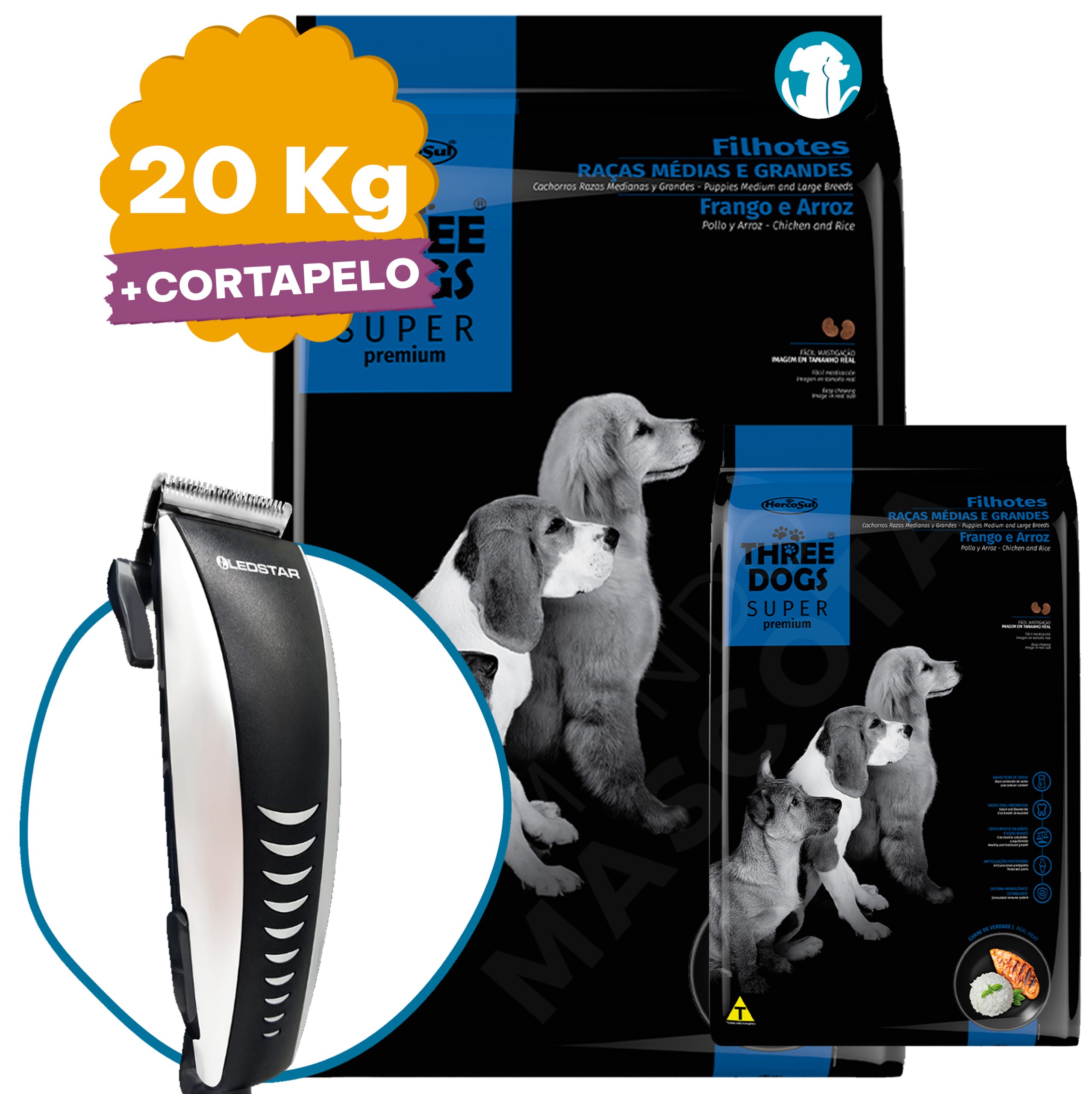 Three Dogs Perro Cachorro Super Premium 20 Kg (17 + 3)