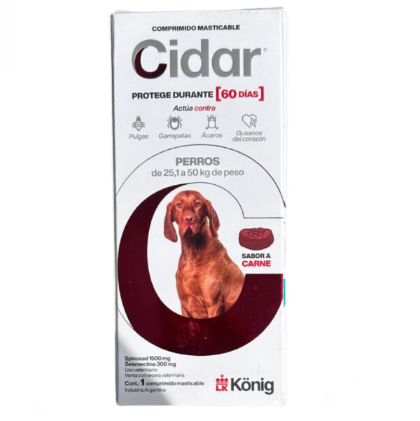 Pastilla Perro Antipulga Garrapata Cidar 25,1-50 Kg 60 Días