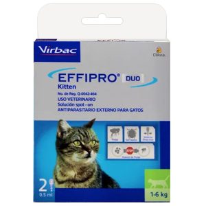 Pipeta Gato Effipro Virbac Antipulga Garrapata 1-6 Kg 2 Unid