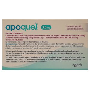 Apoquel 3,6 mg x 20 Comprimidos / Dermatitis Alérgica