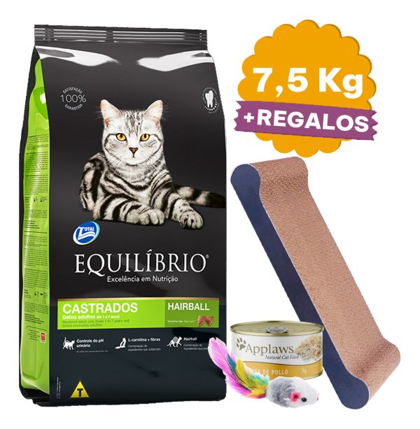 Equilibrio Gato Adulto Castrado Hairball Control 7,5 Kg + Re - Imagen 2
