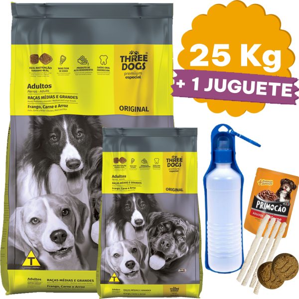 Three Dogs Original Perro Adulto Mediano y Grande 25 Kg (22 + 3)