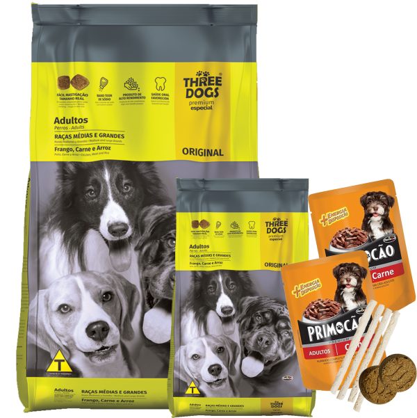 Three Dogs Original Perro Adulto Mediano y Grande 25 Kg (22 + 3)