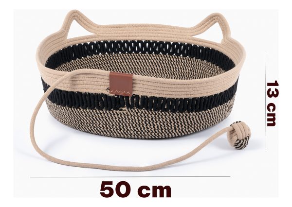 Cama Cesto Tejido Con Cuerda Negra Grande - Imagen 2