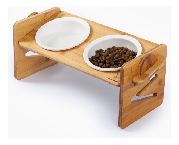 Comedero Doble Ajustable Bambú Y Ceramica - Imagen 2