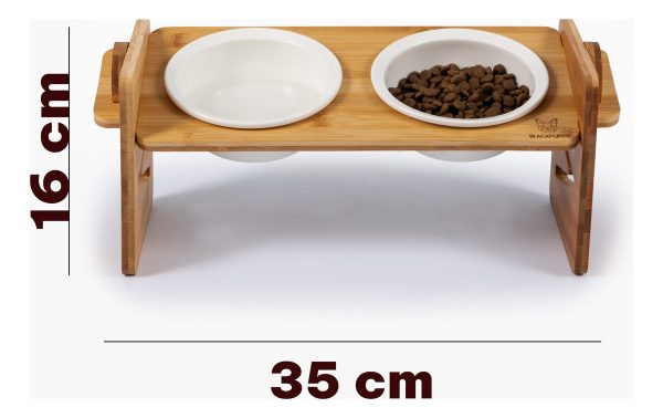 Comedero Doble Ajustable Bambú Y Ceramica - Imagen 3