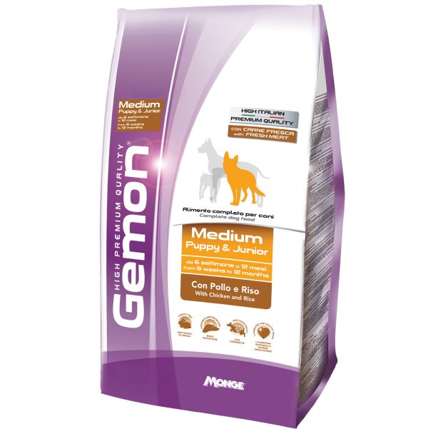 Gemon High Premium Perro Cachorro Raza Mediana / Pollo y Arroz 20 Kg (BOLSA CON DETALLE)