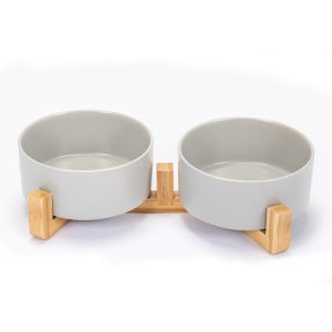 Comedero Doble Bowl Con Soporte Bamboo Para Mascotas