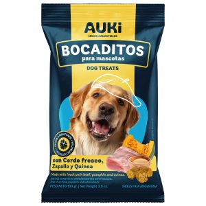 Snack Auki Bocaditos Para Perro Cerdo Zapallo Y Quinoa 100g