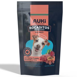 Snack Auki Bocaditos Para Perro Carne, Remolacha Y Chía 500g