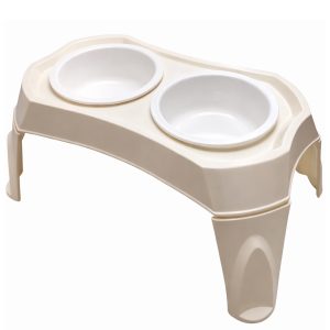 Comedero Doble Elevado Plastico XL Beige Mpets