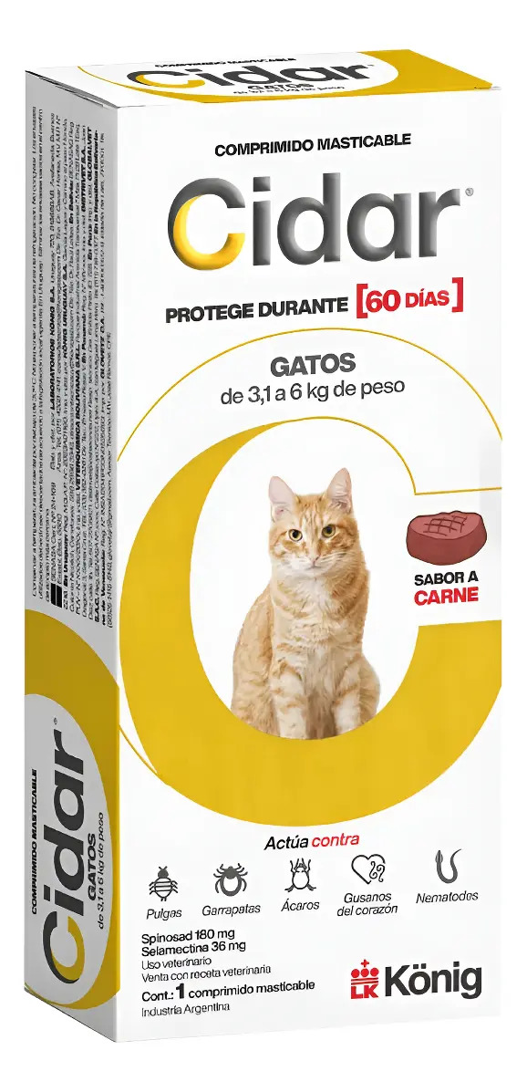 Pastilla Gato Interna Externa Antipulgas Cidar (60 Dias)