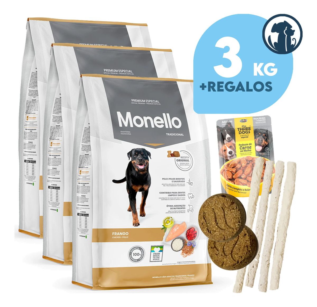 Alimento Perro Monello Premium Dog Tradicional 3 Kg - Imagen 2