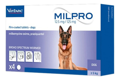 Virbac Milpro Desparasitante Perro Mayores 5 Kg 4 Unid.