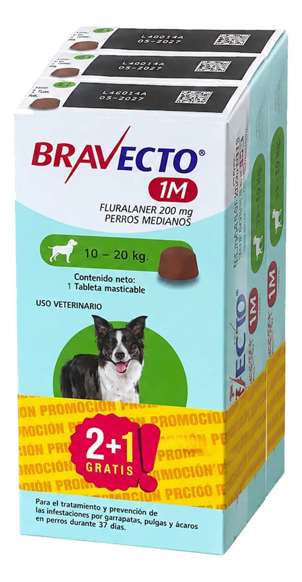 Pastilla Antipulgas Bravecto Antipulgas 10- 20 Kg 3 Und