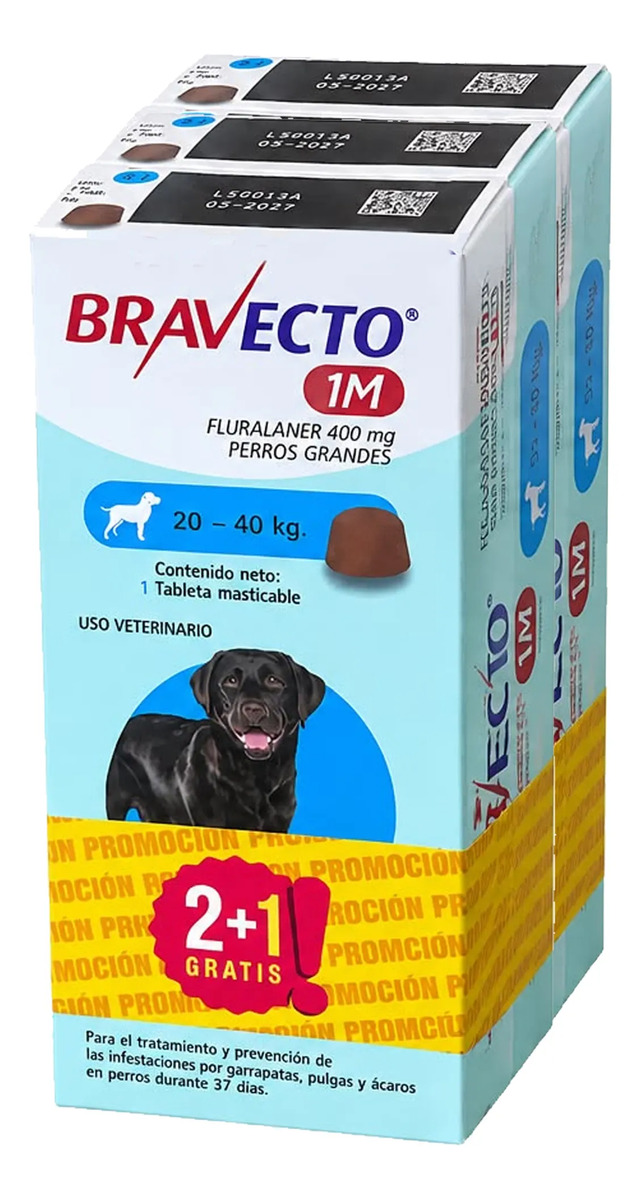 Pastilla Antipulgas Bravecto Antipulgas 20-40 Kg 3 Und
