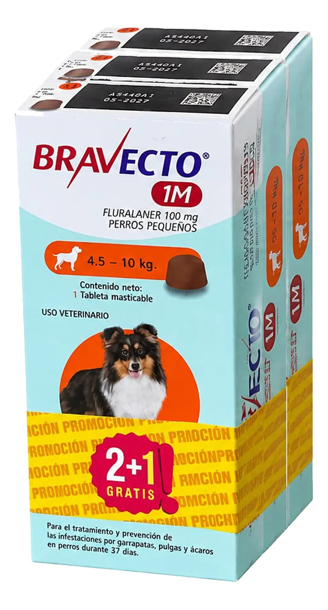 Pastilla Antipulgas Bravecto Antipulgas 4,5- 10 Kg 3 Und