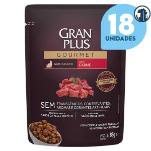 Pouch Gran Plus Gourmet Gato Adulto Sabor Carne 100 gr x 18 Unidades