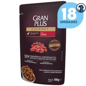 Pouch Gran Plus Gourmet Perro Adulto Sabor Carne 100 gr x 18 Unid