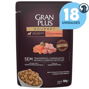 Pouch Gran Plus Gourmet Perro Adulto Sabor Pollo & Salmon 100 gr x 18 Unid
