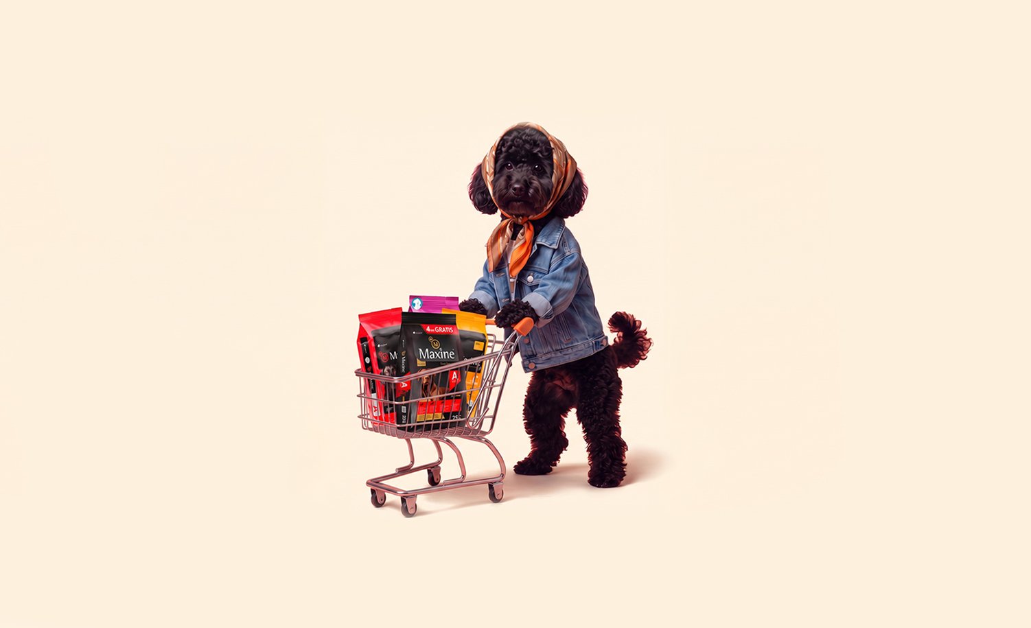 Perro con carrito de compras